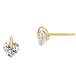 Tension Set Stud Earrings with Lab-made Heart Shape Diamond by Diamond Essence set in 14K Solid Yellow Gold