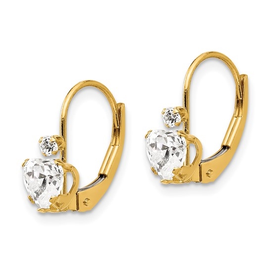 Leverback Gold Earrings with Heart and Round Stone