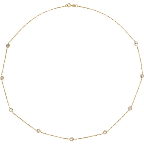 Diamond Essence Nine Station Necklace With Round Brilliant Bezel-set Stones,
2.25 Cts.T.W. in 14K Solid Yellow Gold.