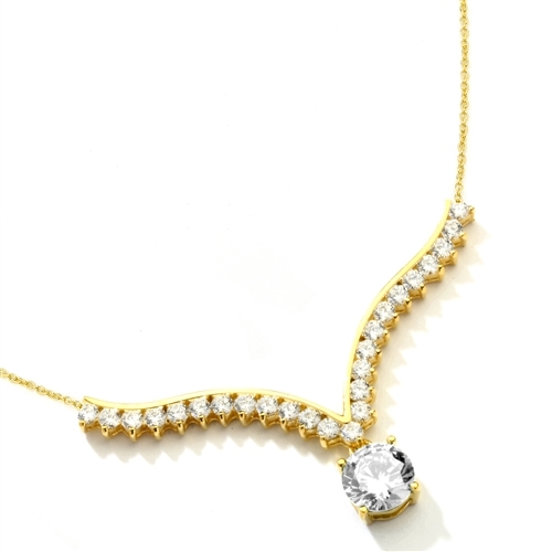 Supreme Necklace that is sure shot eye candy! 2.0 Cts. Brilliant White Diamond Essence Round Dangler atones a curvy melee of Round Brilliants set exquisitely in an Art Deco Setting! 3.50 Cts.T.W. attached with Chain in 14k Solid Yellow Gold.