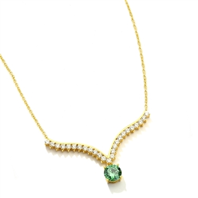 Supreme Necklace that is sure shot eye candy! 2.0 Cts. Round Emerald Essence Dangler atones a curvy melee of Round Brilliants set exquisitely in an Art Deco Setting! 3.50 Cts.T.W. attached with Chain in 14K Solid Yellow Gold.