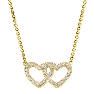 Heart In Heart with 16" long attached chain, 0.50 ct. t.w. of Diamond Essence Round Brilliant Stones in 14K Solid Gold.