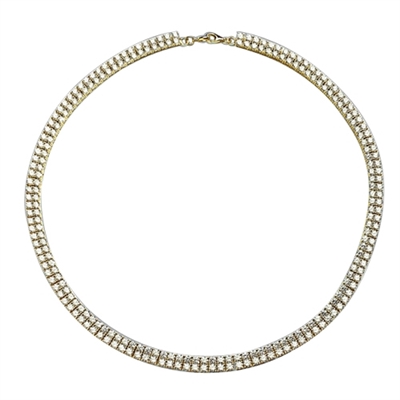 16" long Designer Necklace with two rows of Round Diamond Essence, set delicately in four prong setting, 38.0 Cts. T.W. Set in 14K Solid Yellow Gold.