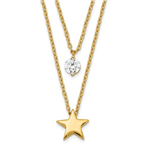 Two Strand Necklace. Beautiful delicate and stylish, this 14k yellow gold necklace is with a gold star and 0.5 ct.round brilliant diamond essence stone in prong setting
