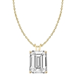 Diamond Essence Emerald cut stone, 1.0 carat, set in 14k Solid Yellow Gold. Chain not included.