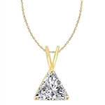 Diamond Essence Pendant with Triangle Stone. 1.0 Cts. T.W. set in 14K Solid Yellow Gold.