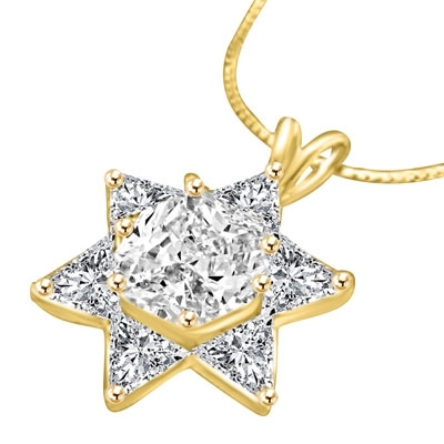 Trilliant cut stones in solid gold star pendant