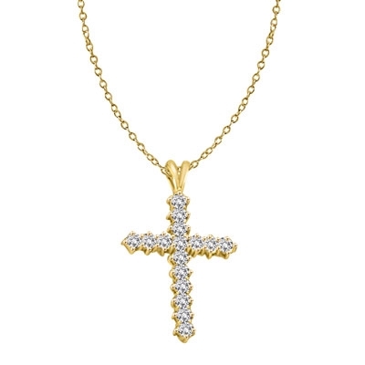 1.25 ct round stones gold cross pendant