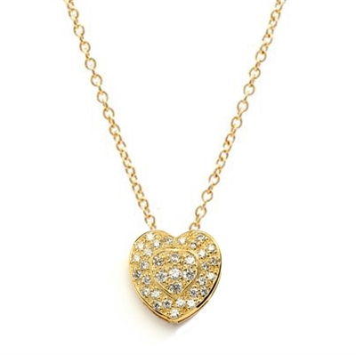 Beautiful Heart Pendant with the outer ring of heart encircling the micro pave set bulge heart. Truly lovable. 2 Cts. T.W. set in 14K Solid Yellow Gold.