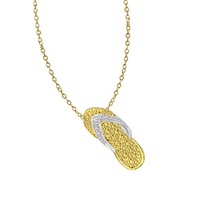 Golden Sandal - Sandal Pendant adds a happy touch to your outing. slip this around your neck any time and start showing off! 3-4 inch length. 0.1 cts. T.W. set in 14K Solid Yellow Gold.