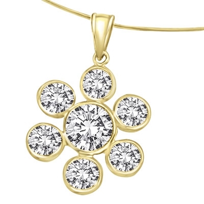 6 round stone 1 center stone gold flower pendant