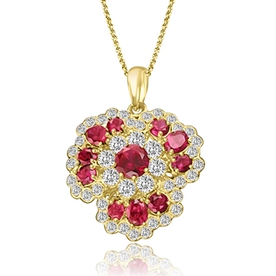Classic ruby & white stone pendant in Solid Gold