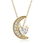 Moon is yours-set in a perfect harmony this pendant with 1 carat heart essence and round brilliant masterpieces in 14K Solid Gold. 1.20 cts.t.w.