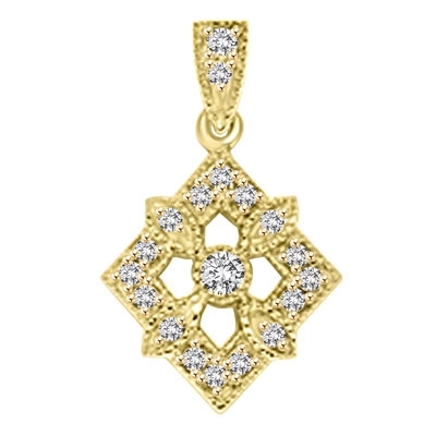 Diamond Essence Designer Pendant with Round Stones.1.25 Cts. T.W. set in 14K Solid Yellow Gold.