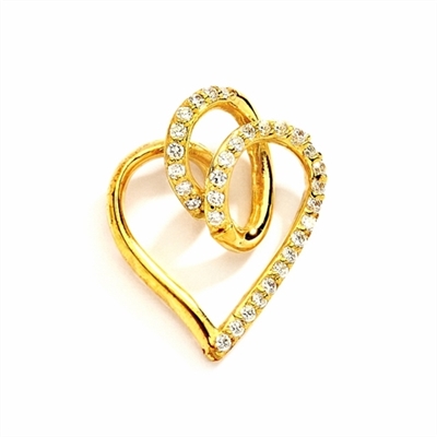 Superb Heart Shaped Pendant with Brilliant Diamond Essence Stones on Fluttery Curves. 1.5 Cts. T.W. In 14k Solid Yellow Gold.