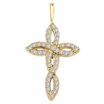 Diamond Essence 1" long Cross Pendant with delicate interwined design, 0.60 ct.t.w. in 14K Solid Gold.