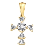 Diamond Essence 0.4 Ct Round Brilliant and 0.25 ct each Trilliant makes Designer Cross Pendant, 1.65 Cts.T.W. in 14k Solid Yellow Gold.