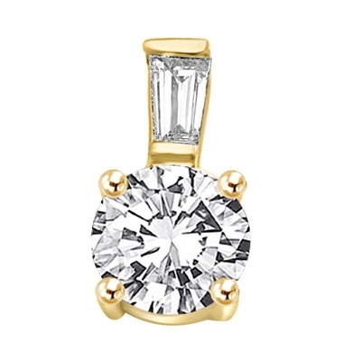Diamond Essence Pendant with 2 Cts. Round Brilliant and  0.3 Ct. Tapered Baguette on bail,2.30 Cts.T.W. in 14K Solid Yellow Gold.