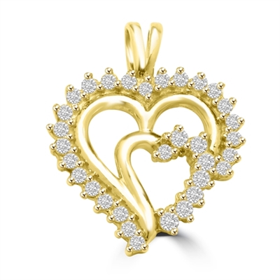 Diamond Essence Heart in Heart Pendant, 1.0 Ct.T.W. in 14K Solid Yellow Gold.