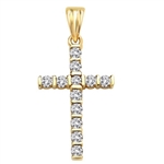 Diamond Essence Cross Pendant with bar setting Round Brilliant stones, 0.6 Ct.T.W. in 14K Solid Yellow Gold.