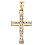 Diamond Essence Cross Pendant with Tension Set Round Brilliant Melee , 0.30 Ct.T.W. in 14K Solid Yellow Gold.