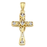 Diamond Essence Round Brilliant Melee set in heart shape carving on Cross Pendant, 0.15 Ct.T.W. in 14K Solid Yellow Gold.