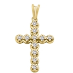 Diamond Essence Cross Pendant with designer outring setting, 0.30 Ct.T.W. in 14K Solid Yellow Gold.