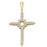14K Solid Yellow Gold Diamond Essence Cross Pendant with Round Brilliant Melee set in delicate prong setting, 0.4 Ct.T.W.