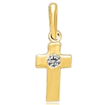 Children's Cross Pendant with a Round Brilliant Diamond Essence Melee set in 14k Solid Yellow Gold. 0.05 Ct. T.W.