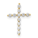 Prong Set Delicate Cross Pendant with Diamond Essence Round Stones Set in 14K Solid Yellow Gold