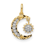 Prong Set Diamond Essence Round Melee in Diamond Cut Designer Moon & Star Pendant Set In 14K Yellow Gold