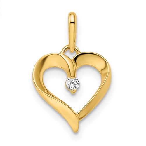 Beautiful Heart Pendant With Prong Set Round Diamond Essence Stone Set In 14K Yellow Gold