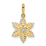 Beautiful Snow flake pendant with Round Brilliant Diamond Essence stones in prong setting. 0.50 Cts.t.w. in 14K Solid Yellow Gold.