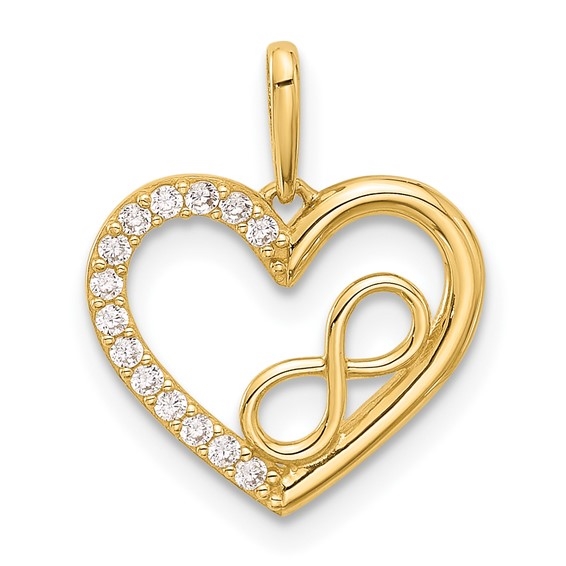 Prong Set Diamond Essence Round Brilliant stones In 14K Solid Gold Heart  Pendant