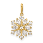 Prong Set Beautiful Snowflake Pendant in 14K Yellow Gold