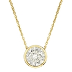 Diamond Essence 14K Sold Yellow Gold Solitaire 18 Inch Long Necklace With Round Brilliant Stone in Bezel Setting, 1 Ct.T.W.