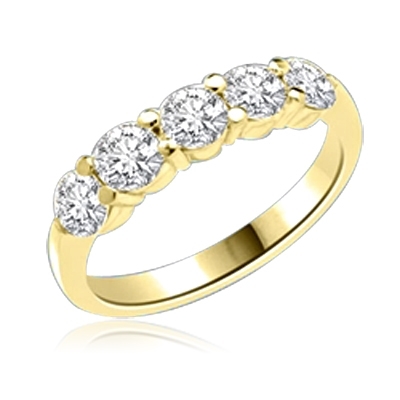 Prong Set Designer Band with Simulated Round Brilliant Diamonds by Diamond Essence set in 14K Solid Yellow Gold