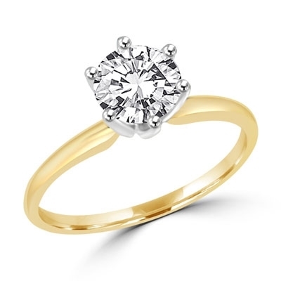 Solitaire ring with 2 carat stone set in two-tone
