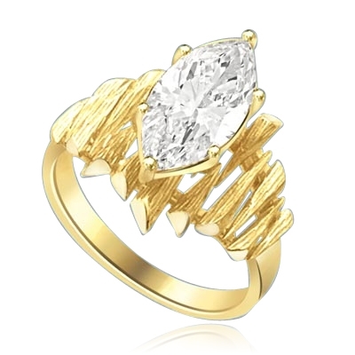Bamboo ring. An unusually beautiful ring with spikes of 14k solid gold surrounding a dazzling  3.0 carat marquise cut Diamond Essence.