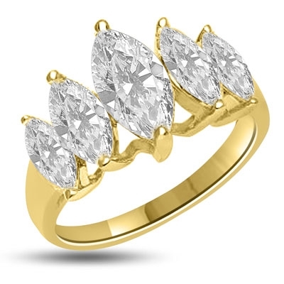 Diamond Essence Ring with 5 graduating Marquise Essence, appx. 2.5 Cts. T.W. set in 14K Solid Yellow Gold.