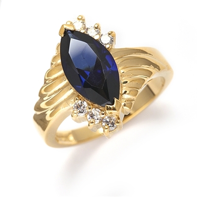 Blue Moon- A must have Ring, 2 Ct. Marquise cut Sapphire Essence Center Stone and 0.30 Diamond Essence Accents. 2.30 Cts. T.W. set in 14K Solid Yellow Gold.