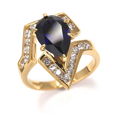 Lulu - Move Forward with this superb Ring, 2.0 carat pear cut Sapphire Essence Center Stone and Melee Accents. 3.0 Cts. T.W. set in 14K Solid Yellow Gold.