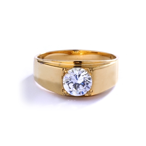14K Solid Yellow Gold man's ring with 2.0 carat round brilliant stone.