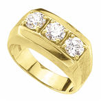 Prong Set Designer Ring with Three Round Brilliant Diamonds by Diamond Essence set in 14K Solid Yellow Gold