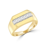 14K Solid Yellow Gold man's ring, 1.5 cts.t.w. to set off a powerful band of baguettes.