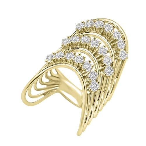 Diamond Essence Designer Ring With Three Curved Rows Of Round Brilliant Stones, 3 Cts.T.W. In 14K Solid Yellow Gold.