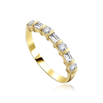 Delicately dazzling Band with Baguettes ring 14K Solid Yellow Gold