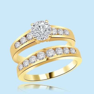 1carat round diamond yellow gold wedding ring set