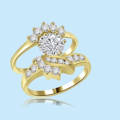 1carat center diamond yellow gold wedding ring set