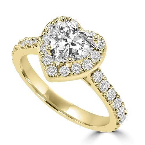 Diamond Essence 1 Ct. Heart In Four Prongs And Surrounded By Melee, 2.50 Cts.T.W. In 14K Solid Yellow Gold.